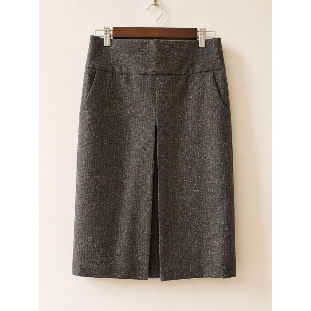 J.Crew Metallic Gold Wool Pencil Skirt | Size 0 | Charcoal Gray | Virgin Wool |